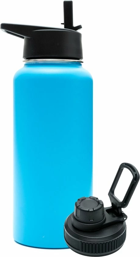 Quality Needz Drinkfles - Aqua Blue - 1 Liter - Extra Dop Met Rietje & Drinktuit - Waterfles Met Rietje - Isoleerfles - BPA Vrij - Lekvrij 1 Quality Needz Drinkfles - Aqua Blue - 1 Liter - Extra Dop Met Rietje & Drinktuit - Waterfles Met Rietje - Isoleerfles - BPA Vrij - Lekvrij