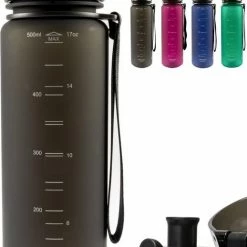 Drinkfles 500ml - Sport Bidon Drinkbus - Zwart - Stevig Tritan Hoge Kwaliteit - King Mungo KMDF025