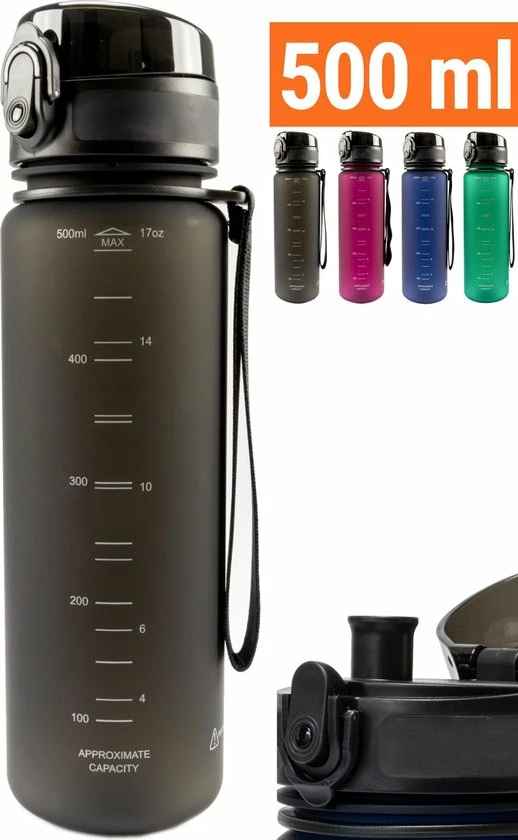 Drinkfles 500ml - Sport Bidon Drinkbus - Zwart - Stevig Tritan Hoge Kwaliteit - King Mungo KMDF025 1 Drinkfles 500ml - Sport Bidon Drinkbus - Zwart - Stevig Tritan Hoge Kwaliteit - King Mungo KMDF025