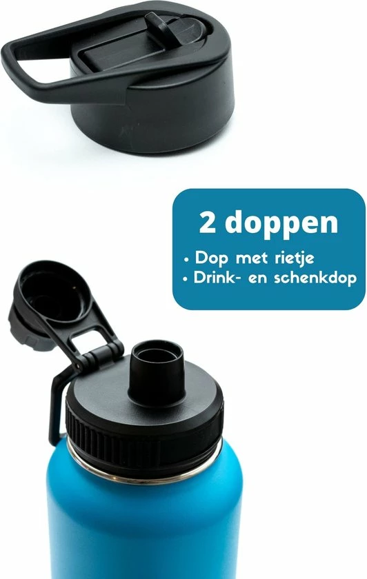 Quality Needz Drinkfles - Aqua Blue - 1 Liter - Extra Dop Met Rietje & Drinktuit - Waterfles Met Rietje - Isoleerfles - BPA Vrij - Lekvrij 6 Quality Needz Drinkfles - Aqua Blue - 1 Liter - Extra Dop Met Rietje & Drinktuit - Waterfles Met Rietje - Isoleerfles - BPA Vrij - Lekvrij - Afbeelding 6