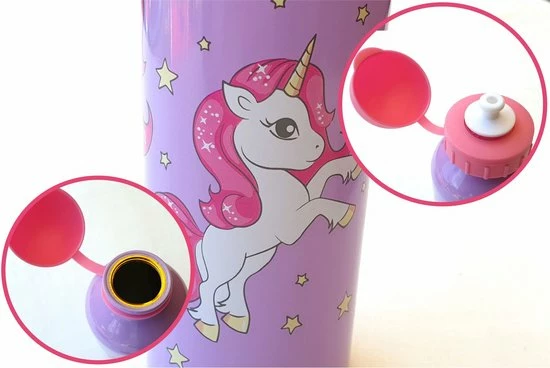 KliederZ Drinkfles 2 Stuks Unicorn Paars | Drinkflessen School Eenhoorn Aluminium Kinderen | 500ml DB03 6 KliederZ Drinkfles 2 Stuks Unicorn Paars | Drinkflessen School Eenhoorn Aluminium Kinderen | 500ml DB03 - Afbeelding 6