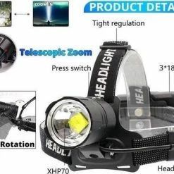 Merkloos Hoofdlamp 15000, Lumen 4200 Oplaadbaar Zoeklicht XHP 70.2 PROFESSIONAL-XLED