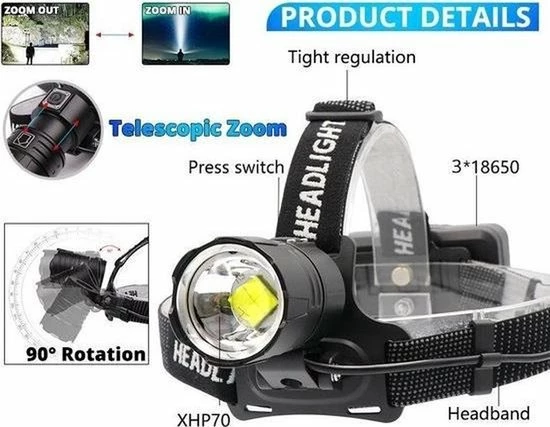 Merkloos Hoofdlamp 15000, Lumen 4200 Oplaadbaar Zoeklicht XHP 70.2 PROFESSIONAL-XLED 1 Merkloos Hoofdlamp 15000, Lumen 4200 Oplaadbaar Zoeklicht XHP 70.2 PROFESSIONAL-XLED