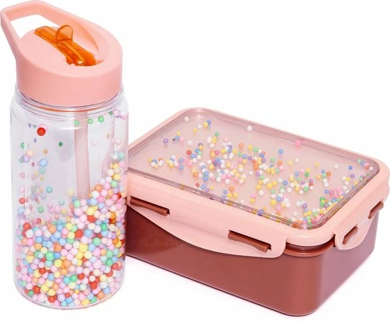 Petit Monkey Set Lunch Popsicles Marcaron Broodtrommel + Drinkfles Roze - Brooddoos - Lunch Box - Drinkbus 1 Petit Monkey Set Lunch Popsicles Marcaron Broodtrommel + Drinkfles Roze - Brooddoos - Lunch Box - Drinkbus