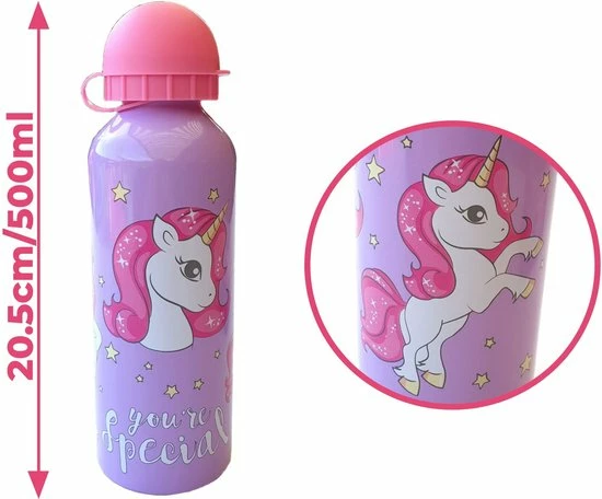 KliederZ Drinkfles 2 Stuks Unicorn Paars | Drinkflessen School Eenhoorn Aluminium Kinderen | 500ml DB03 2 KliederZ Drinkfles 2 Stuks Unicorn Paars | Drinkflessen School Eenhoorn Aluminium Kinderen | 500ml DB03 - Afbeelding 2