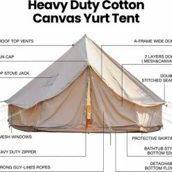 Merkloos Familietent - Tenten - Koepeltent - Campingtent - Tipi-tenten - Muggengaas - Waterdichte - Anti-UV Functie - Voor 4 Personen - Met Draagtas - 300*300*200cm - Beige -Mushie  winkel 550x465