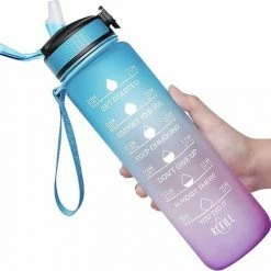 Designed On 45th | Motivatie Waterfles | Drinkfles 1 Liter | Waterfles Met Tijdmarkering | Drinkfles Met Rietje | BPA Vrij