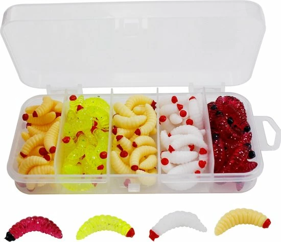 Merkloos Lok Wormen In Doos - 125 Stuks - Kunstaas - Snoek - Hengelsport - Baars - Roofvissen 3 Merkloos Lok Wormen In Doos - 125 Stuks - Kunstaas - Snoek - Hengelsport - Baars - Roofvissen - Afbeelding 3