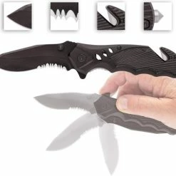 MacGyver Tactical Knife | Tactisch Mes | Survivalmes | RVS | 20cm | Glasbreker | Gordelsnijder/touwsnijder | Zwart |
