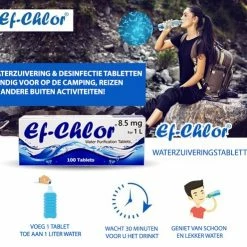 Ef-Chlor Waterzuiveringstabletten 8,5 Mg - 100 Stuks! - 1-2 Liter Veilig En Schoon Drinkwater In 30 Minuten! -Mushie  winkel 550x495 2