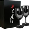 MyDrinkglass Plastic Wijnglazen Lissabon Zwart | Plastic Wijnglazen | 2 Stuks | Wijnglazen Witte Wijn | Wijnglazen Rood | Wijnglazen Set | Plastic Glazen | Zero Waste | Herbruikbaar | Onbreekbaar Wijnglas | 270 Ml |