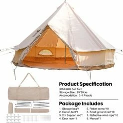 Merkloos Familietent - Tenten - Koepeltent - Campingtent - Tipi-tenten - Muggengaas - Waterdichte - Anti-UV Functie - Voor 4 Personen - Met Draagtas - 300*300*200cm - Beige -Mushie  winkel 550x517 2