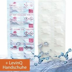 LevinQ Oasis Waterzuiveringstabletten - 5 Jaar Houdbaar Tot 2027! - 20-25 Liter Veilig Drinkwater Per Tablet NATO Goedgekeurd + LevinQ® Handschoenen PE