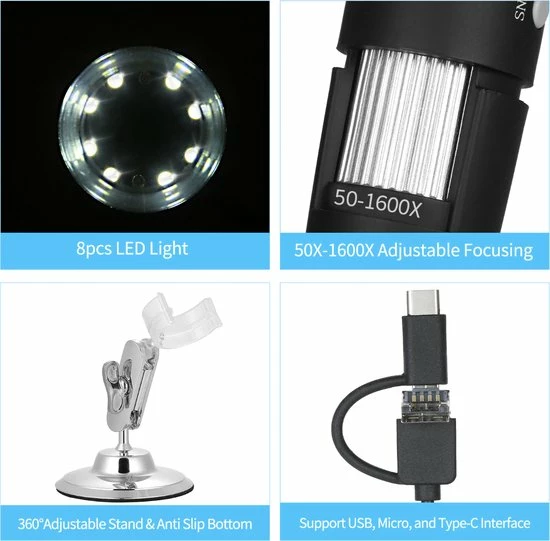 Colony Group - Digitale USB Microscoop - Microscoop Camera - 50-1600 X Vegroting Met 8x LED Verlichting 6 Colony Group - Digitale USB Microscoop - Microscoop Camera - 50-1600 X Vegroting Met 8x LED Verlichting - Afbeelding 6