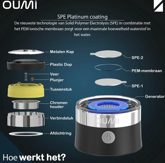 OUMI® Waterstof Generator Drinkfles - Waterfilter - Waterfles - Zuiver En Schoon Drinkwater - Verminderd Vrije Radicalen - Zwart 2 OUMI® Waterstof Generator Drinkfles - Waterfilter - Waterfles - Zuiver En Schoon Drinkwater - Verminderd Vrije Radicalen - Zwart - Afbeelding 2
