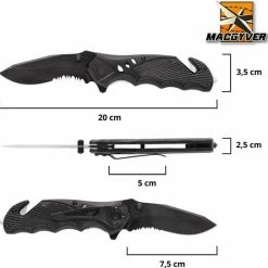 MacGyver Tactical Knife | Tactisch Mes | Survivalmes | RVS | 20cm | Glasbreker | Gordelsnijder/touwsnijder | Zwart | -Mushie  winkel 550x543