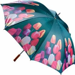 Merkloos Stevige Paraplu Met Tulpenprint En Houten Handvat - Multikleur - Ø130cm - Zeer Groot - Wind - Regen - Paraplu's - Tulpen - Tulp