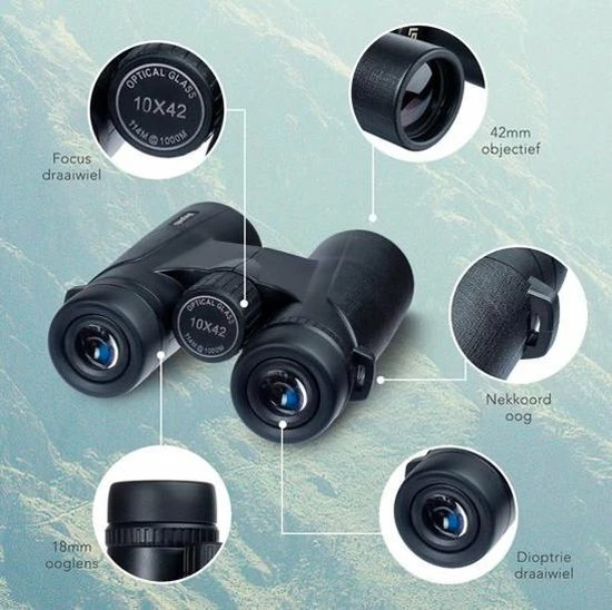 FEDEC Binoculaire Verrekijker - Met Smartphone Adapter - 10x Vergroting 42mm Objectief - Zwart 6 FEDEC Binoculaire Verrekijker - Met Smartphone Adapter - 10x Vergroting 42mm Objectief - Zwart - Afbeelding 6