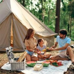 Merkloos Familietent - Tenten - Koepeltent - Campingtent - Tipi-tenten - Muggengaas - Waterdichte - Anti-UV Functie - Voor 4 Personen - Met Draagtas - 300*300*200cm - Beige -Mushie  winkel 550x550 110