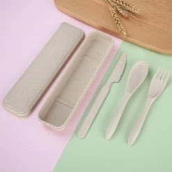 Green-goose® Bio-based Bestek Set | Creme | Duurzaam Bestek Voor School, Picknick, Vakantie, Camping | Vaatwasserbestendig