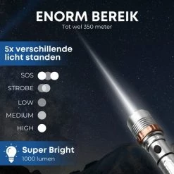 Rebela | Led Zaklamp Oplaadbaar | Flashlight | Aluminium | Waterproof | Inclusief Oplaadbare Batterij | High-Mid-Low-Strobe-SOS | T6 LED Police Flashlight -Mushie  winkel 550x550 368