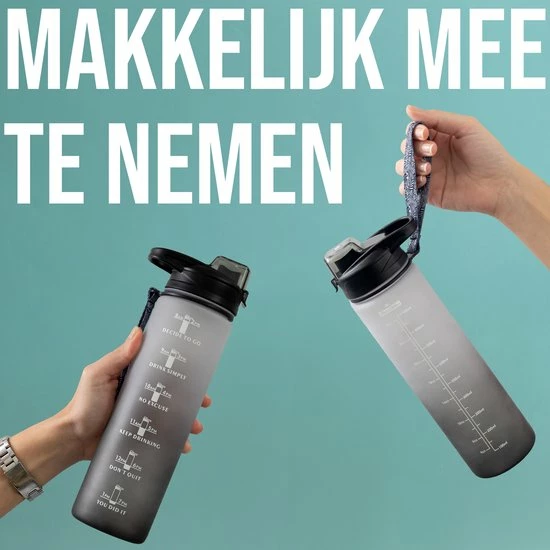 Sunnytree Waterfles Met Tijdmarkeringen - Motivatie Drinkfles - 1 Liter - Cadeau - Kleur Zwart-Wit 3 Sunnytree Waterfles Met Tijdmarkeringen - Motivatie Drinkfles - 1 Liter - Cadeau - Kleur Zwart-Wit - Afbeelding 3