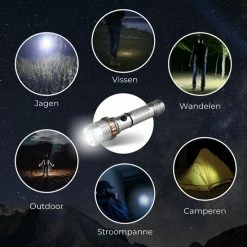 Rebela | Led Zaklamp Oplaadbaar | Flashlight | Aluminium | Waterproof | Inclusief Oplaadbare Batterij | High-Mid-Low-Strobe-SOS | T6 LED Police Flashlight -Mushie  winkel 550x550 371