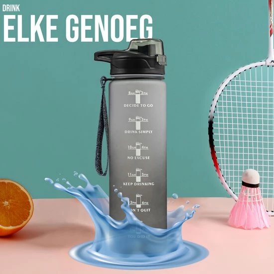 Sunnytree Waterfles Met Tijdmarkeringen - Motivatie Drinkfles - 1 Liter - Cadeau - Kleur Zwart-Wit 8 Sunnytree Waterfles Met Tijdmarkeringen - Motivatie Drinkfles - 1 Liter - Cadeau - Kleur Zwart-Wit - Afbeelding 8
