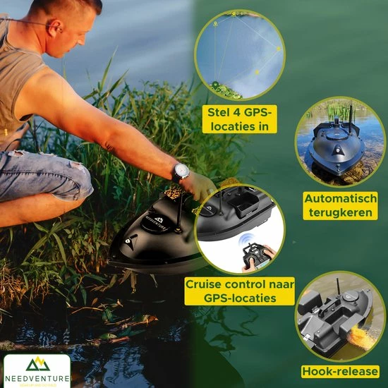 Needventure GPS Voerboot - Voerboten Karper - Karpervissen - Hengelsport - Hook Release - 500M Bereik - 3 Voerbakken - 4kg Laadvermogen - Inclusief Afstandsbediening & Nachtlamp 2 Needventure GPS Voerboot - Voerboten Karper - Karpervissen - Hengelsport - Hook Release - 500M Bereik - 3 Voerbakken - 4kg Laadvermogen - Inclusief Afstandsbediening & Nachtlamp - Afbeelding 2