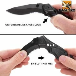 MacGyver Tactical Knife | Tactisch Mes | Survivalmes | RVS | 20cm | Glasbreker | Gordelsnijder/touwsnijder | Zwart | -Mushie  winkel 550x550 5