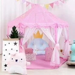 Merkloos Kindertent - Voor Meisjes - Met Stervormige LED-verlichting - Stoffen Tent - Ballenbad Voor Kinderen - Roze Prinsessenkasteel - Kleine Speelhuisjes - Voor Kinderen - Draagbaar Game Tent -Mushie  winkel 550x550 520