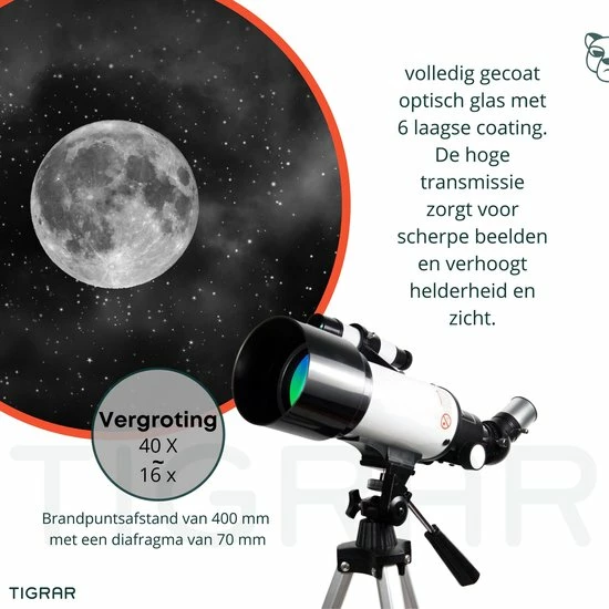 Tigrar Telescoop - Sterrenkijker - 70/400 Mm - Inclusief Tas, Statief En Draadloze Camera Bediening - Sterrenkijker Telescoop Voor Volwassenen En Kinderen 8 Tigrar Telescoop - Sterrenkijker - 70/400 Mm - Inclusief Tas, Statief En Draadloze Camera Bediening - Sterrenkijker Telescoop Voor Volwassenen En Kinderen - Afbeelding 8