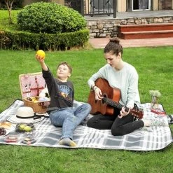 Acaza Groot Picknickdeken Van 195 X 150 Cm, Met Waterdichte Bodem, Opvouwbaar, Stranddeken Of Campingdeken, Deken Voor Buiten, Camping, Park, Tuin, Strand, Grijswit -Mushie  winkel 550x550 615