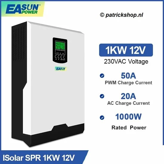 EASUN 1000W 12V Hybride Omvormer - Netstroom - MPPT Regelaar - Zonnepanelen Regelaar - Accu's - 230VAC 1 EASUN 1000W 12V Hybride Omvormer - Netstroom - MPPT Regelaar - Zonnepanelen Regelaar - Accu's - 230VAC