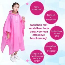 Paraplu Plaza ® Regenponcho - Regenjas - Fiets Wandel - Outdoor Poncho Regen - Poncho - One Size - Tiener Regenponcho Roze
