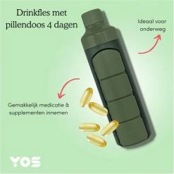 YOS Bottle - Waterfles Met 4-vaks Pillendoos - 375ml - Groen - BPA-vrij -Mushie  winkel 550x550 722