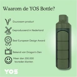 YOS Bottle - Waterfles Met 4-vaks Pillendoos - 375ml - Groen - BPA-vrij -Mushie  winkel 550x550 725