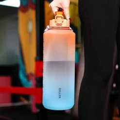 Diller Waterfles Met Rietje - 2 Liter - Grote Waterfles - Bottle - Motivatie Waterfles Met Tijdmarkeringen - Sportfles - Oranje/turquoise -Mushie  winkel 550x550 794