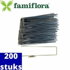 Famiflora 200 Gronddoekpennen - Worteldoek Haken 20 X 5 X 20 Cm ZINK - 200 STUKS - Gronddoekpennen