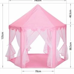 Merkloos Kindertent - Voor Meisjes - Met Stervormige LED-verlichting - Stoffen Tent - Ballenbad Voor Kinderen - Roze Prinsessenkasteel - Kleine Speelhuisjes - Voor Kinderen - Draagbaar Game Tent -Mushie  winkel 550x560 10