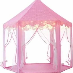 Merkloos Kindertent - Voor Meisjes - Met Stervormige LED-verlichting - Stoffen Tent - Ballenbad Voor Kinderen - Roze Prinsessenkasteel - Kleine Speelhuisjes - Voor Kinderen - Draagbaar Game Tent -Mushie  winkel 550x568 3