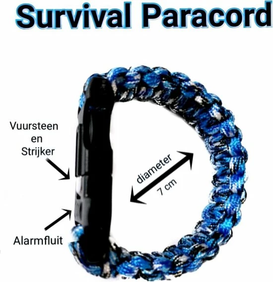 Now4you Paracord Survival Armband - Met Vuursteen - Blauw Camouflage 1 Now4you Paracord Survival Armband - Met Vuursteen - Blauw Camouflage