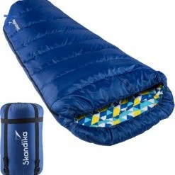 Skandika Vegas XXL Flannel-R Slaapzak - Slaapzakken – Slaapzakken Volwassen – Maat XXL – Mummie Slaapzak - Unisex - Katoen, Luxe Kwaliteit, Koppelbaar, 3 Seizoenen, 220 X 110 Cm, -12° Tot -15°C, Outdoor Kampeerslaapzak – Ritssluiting Rechts -blauw