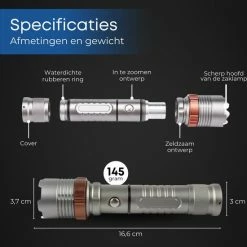 Rebela | Led Zaklamp Oplaadbaar | Flashlight | Aluminium | Waterproof | Inclusief Oplaadbare Batterij | High-Mid-Low-Strobe-SOS | T6 LED Police Flashlight -Mushie  winkel 550x570 4