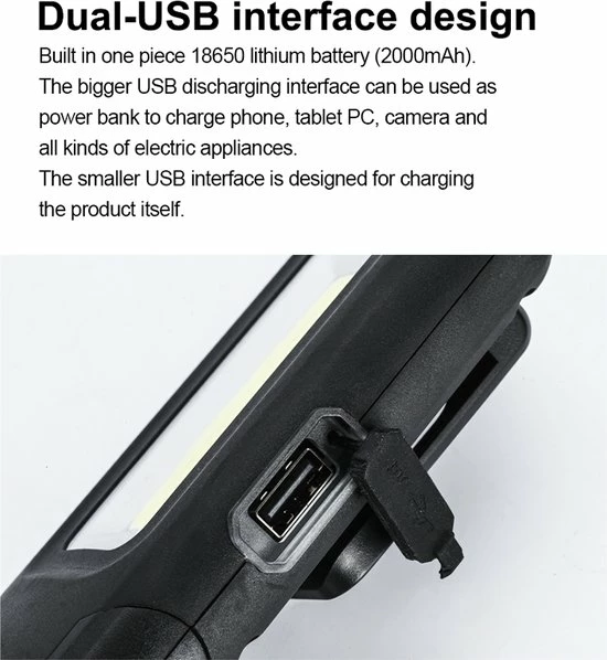 LED WhiteLabel Zaklamp Led - Oplaadbaar - Met Accu - Met Magneet - Met Powerbank - Digital Display - Tentlamp - 2.5W 2 LED WhiteLabel Zaklamp Led - Oplaadbaar - Met Accu - Met Magneet - Met Powerbank - Digital Display - Tentlamp - 2.5W - Afbeelding 2