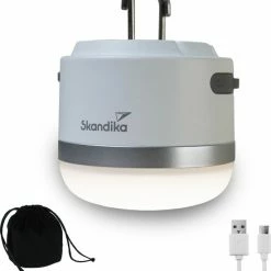 Skandika Campinglamp Tarfala – Kampeerlamp – Tentlamp Oplaadbaar, Traploos Dimbaar, Ophanghaak, USB Aansluiting – 3600 MAh Powerbank – Warm Wit, Koel Wit, 110 H Batterij – Tentlamp Buiten - Camping Lamp – Energieklasse A ++ - Wit