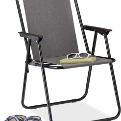 Relaxdays Campingstoel Inklapbaar - Strandstoel - Klapstoel Camping - Tuinstoel - Festival - Grijs