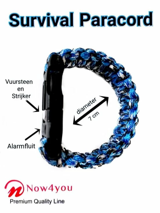 Now4you Paracord Survival Armband - Met Vuursteen - Blauw Camouflage 5 Now4you Paracord Survival Armband - Met Vuursteen - Blauw Camouflage - Afbeelding 5
