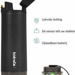 Hidrate Spark Chug Slimme Waterfles - Roestvrij Staal - 620ml - LED Verlichting - Zwart -Mushie  winkel 550x763