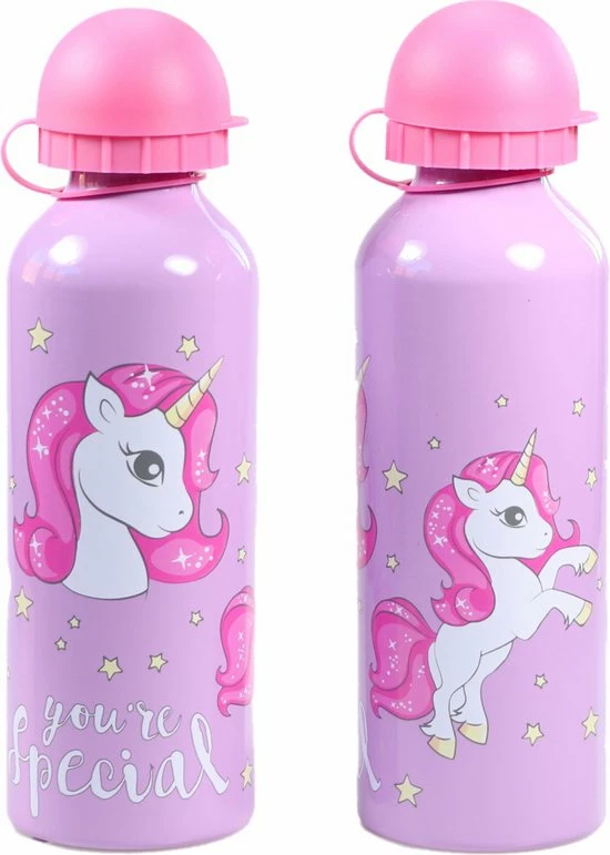 KliederZ Drinkfles 2 Stuks Unicorn Paars | Drinkflessen School Eenhoorn Aluminium Kinderen | 500ml DB03 1 KliederZ Drinkfles 2 Stuks Unicorn Paars | Drinkflessen School Eenhoorn Aluminium Kinderen | 500ml DB03